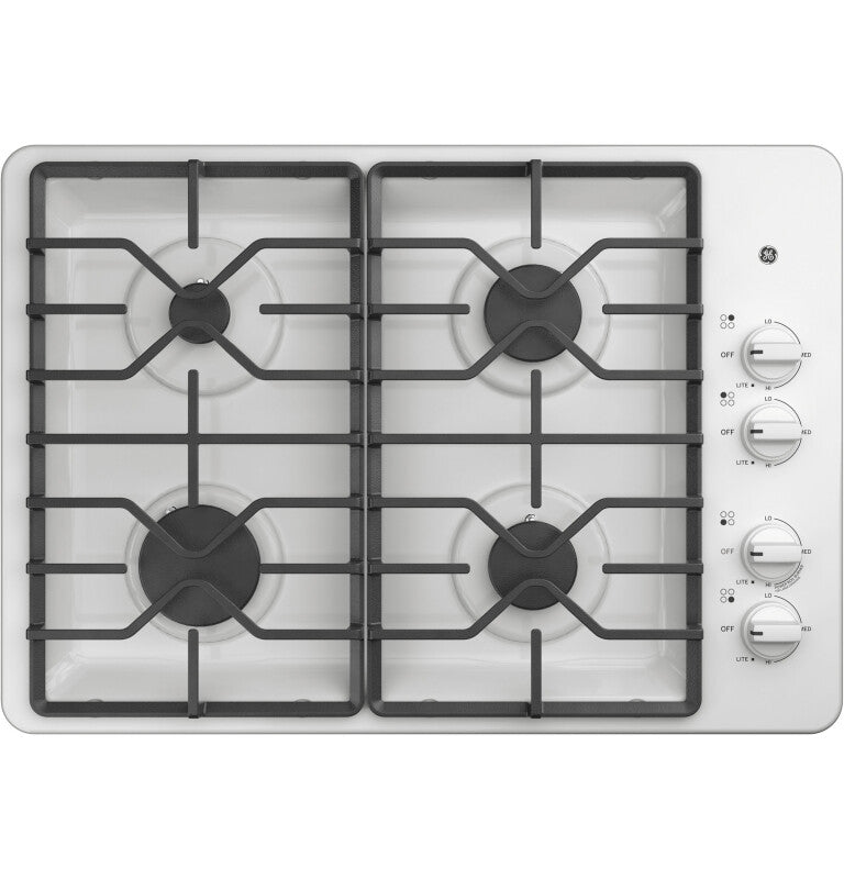 GE  30" Built-In Gas Cooktop with Dishwasher-Safe Grates - White (JGP3030DLWW)