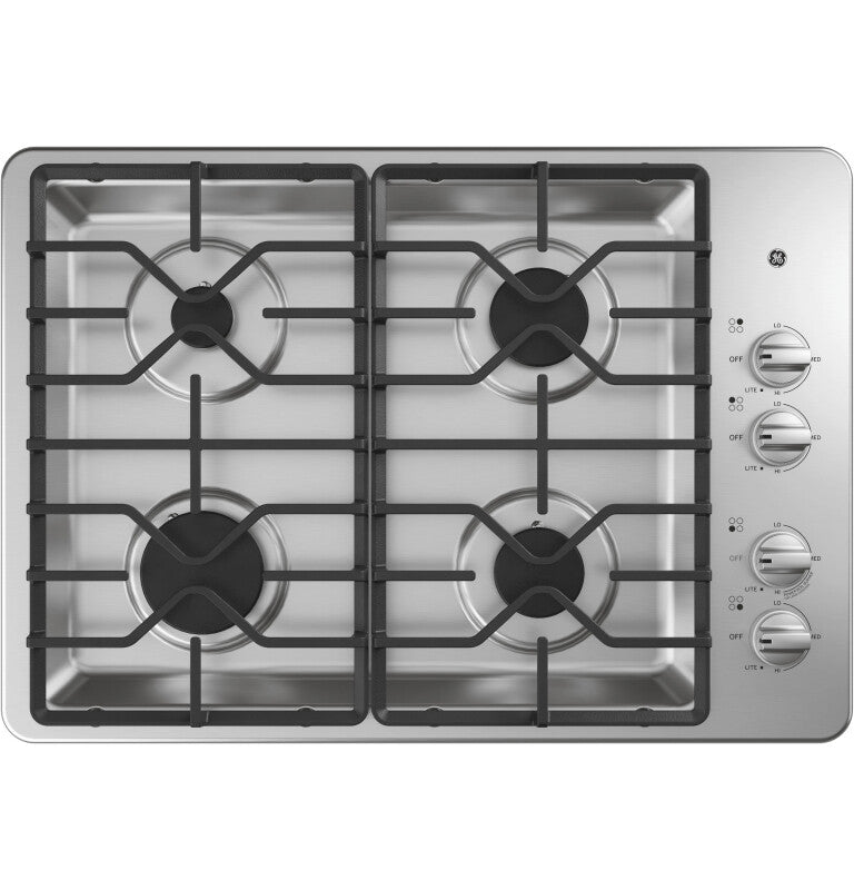 GE  30" Built-In Gas Cooktop with Dishwasher-Safe Grates - Stainless Steel (JGP3030SLSS)