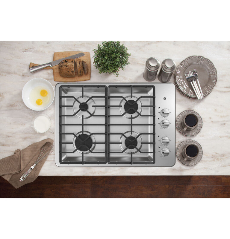 GE  30" Built-In Gas Cooktop with Dishwasher-Safe Grates - Stainless Steel (JGP3030SLSS)