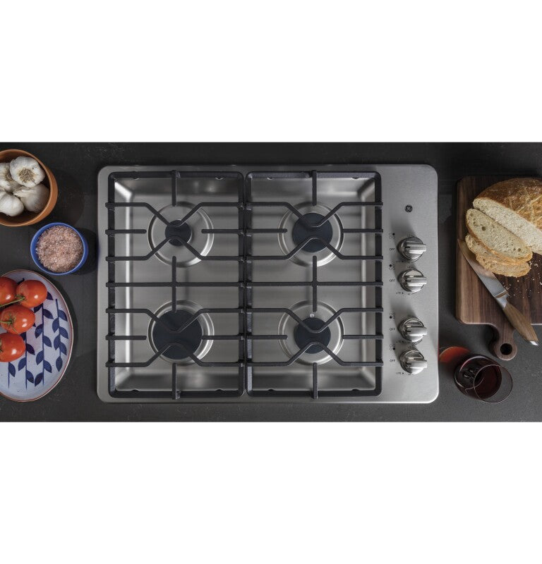 GE  30" Built-In Gas Cooktop with Dishwasher-Safe Grates - Stainless Steel (JGP3030SLSS)