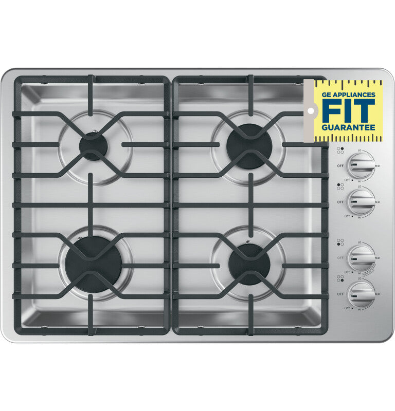 GE  30" Built-In Gas Cooktop with Dishwasher-Safe Grates - Stainless Steel (JGP3030SLSS)