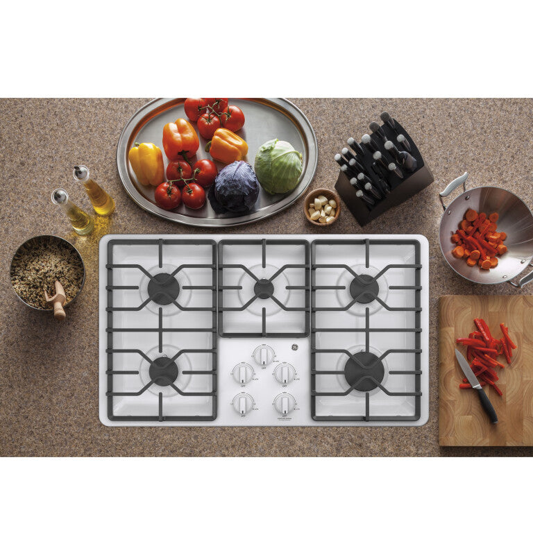 GE  36" Built-In Gas Cooktop with Dishwasher-Safe Grates - White (JGP3036DLWW)