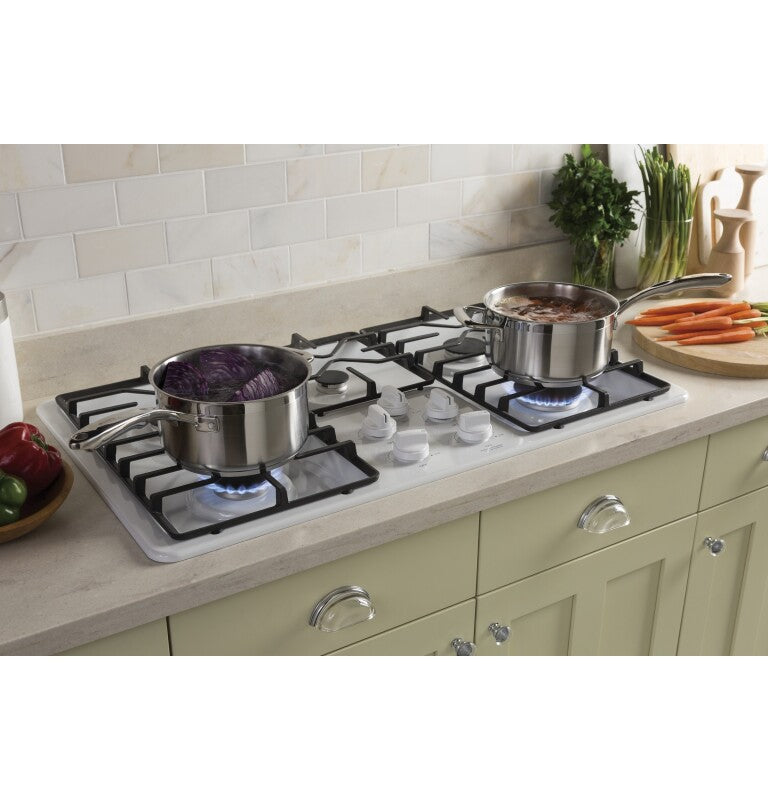 GE  36" Built-In Gas Cooktop with Dishwasher-Safe Grates - White (JGP3036DLWW)