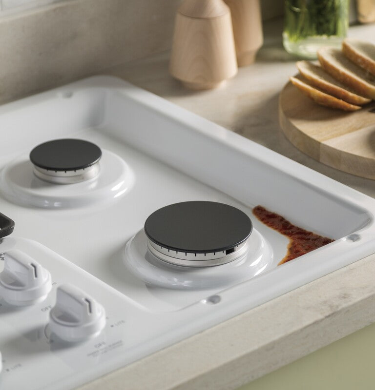 GE  36" Built-In Gas Cooktop with Dishwasher-Safe Grates - White (JGP3036DLWW)