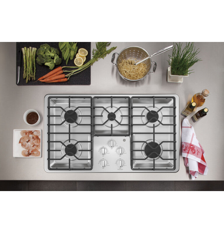 GE  36" Built-In Gas Cooktop with Dishwasher-Safe Grates - Stainless Steel (JGP3036SLSS)