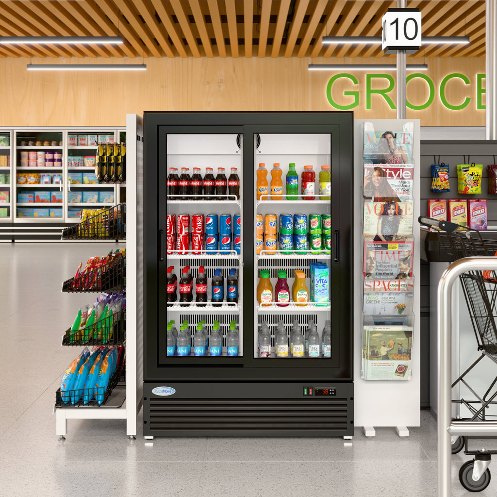 35 in. 10 Cu. Ft. Low Height - Aisle End Retail Display Merchandiser Refrigerator in Black