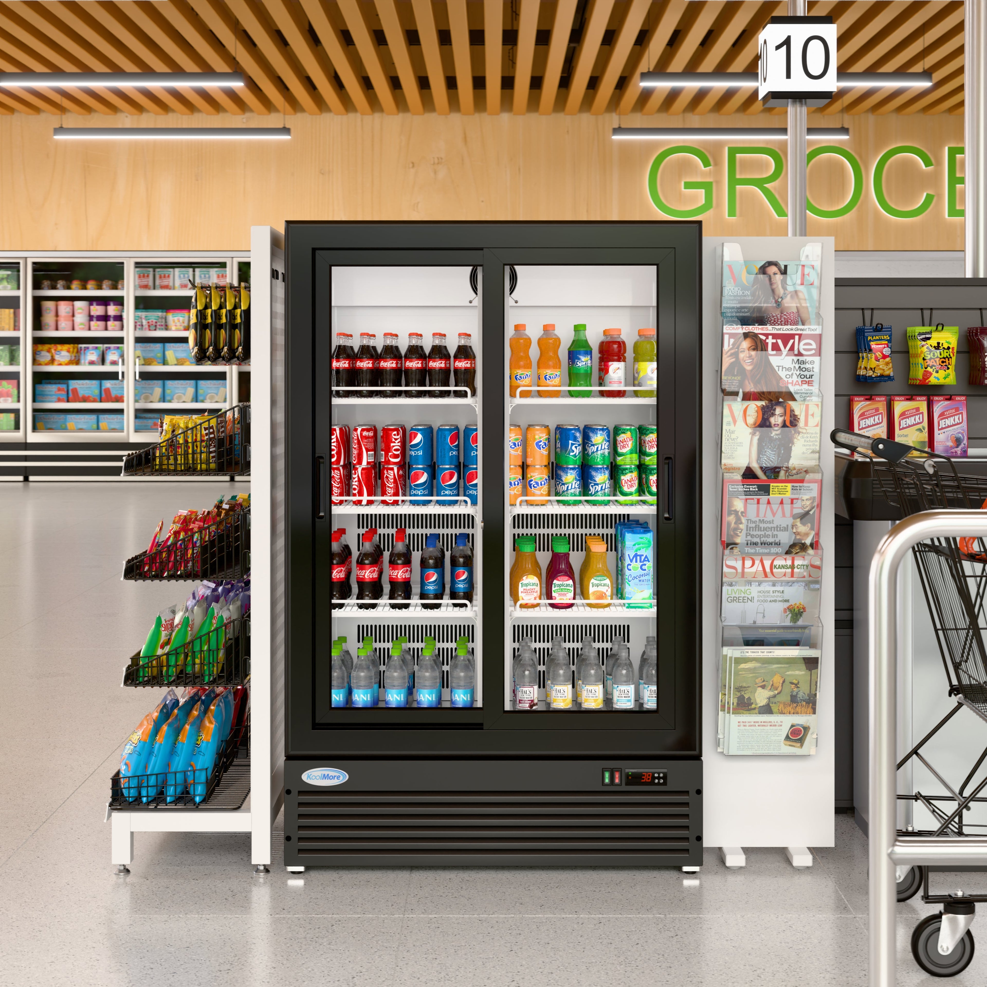 35 in. 10 Cu. Ft. Low Height - Aisle End Retail Display Merchandiser Refrigerator in Black