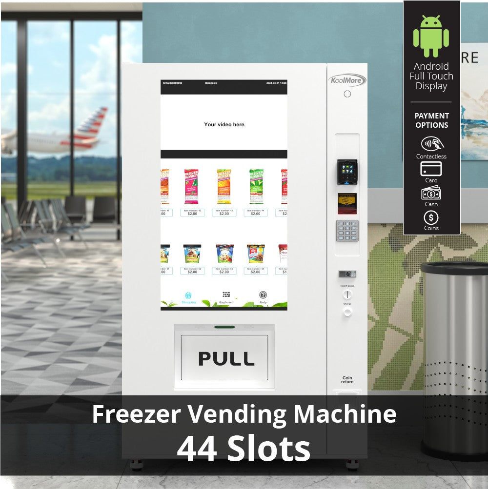 45 in. Commercial Freezer Ice Cream Vending Machine with 44 Slots, Ample 49 in. Touch Display, Bill and Coin Acceptor, Credit Card Reader in White
