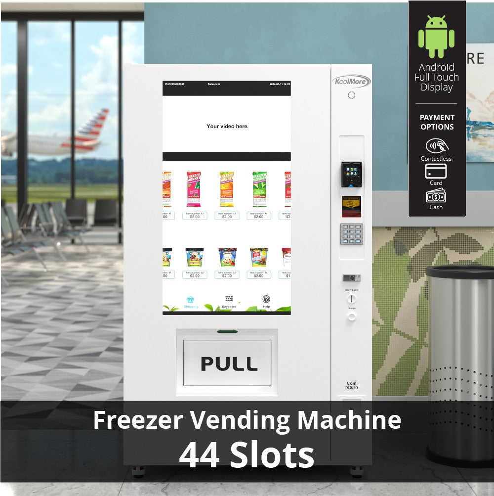 45 in. Commercial Freezer Ice Cream Vending Machine with 44 Slots, Ample 49 in. Touch Display, Bill Acceptor and Credit Card Reader in White