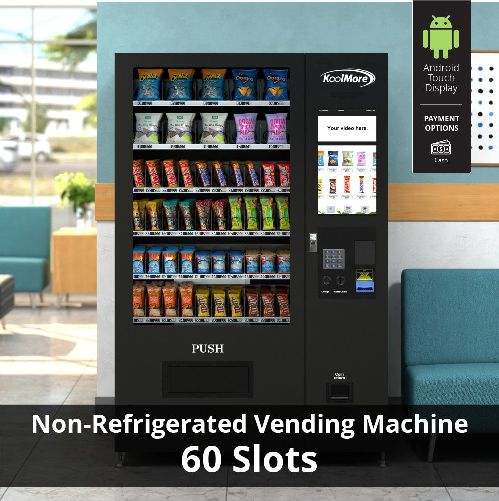 50 in. 60-Slot Snack Vending Machine with 22-inch Touch Screen in Black, Non-Refrigerated. - Wrap