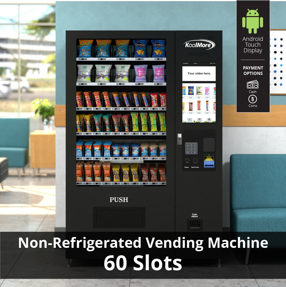 50 in. 60-Slot Snack Vending Machine with 22-inch Touch Screen, Bill and Coin Acceptor in Black, Non-Refrigerated