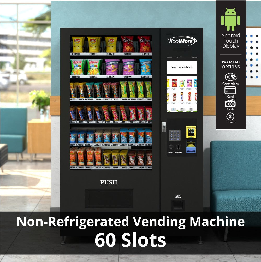 50 in. 60-Slot Snack Vending Machine with 22-inch Touch Screen, Credit Card Reader, Bill and Coin Acceptor in Black, Non-Refrigerated
