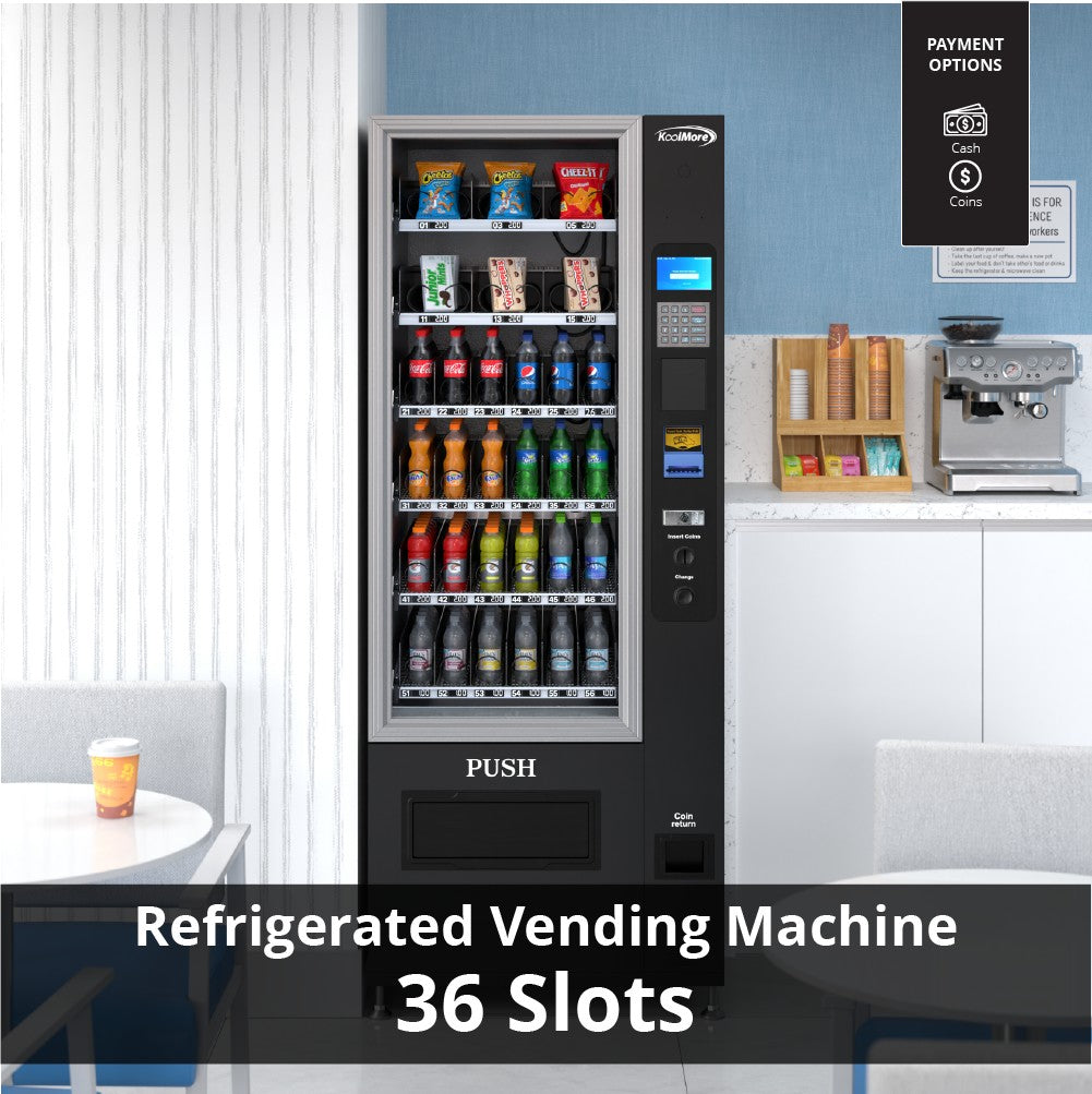 Refrigerated Snack and Drink Vending Machine with 36 Slots with Bill and Coin Acceptor in Black