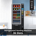 Refrigerated Snack and Drink Vending Machine with 36 Slots Featuring Credit Card Reader and Bill Acceptor in Black