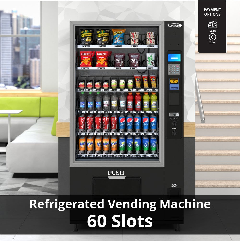 Refrigerated Snack and Drink Vending Machine with 60 Slots and Coin/Bill Acceptor in Black