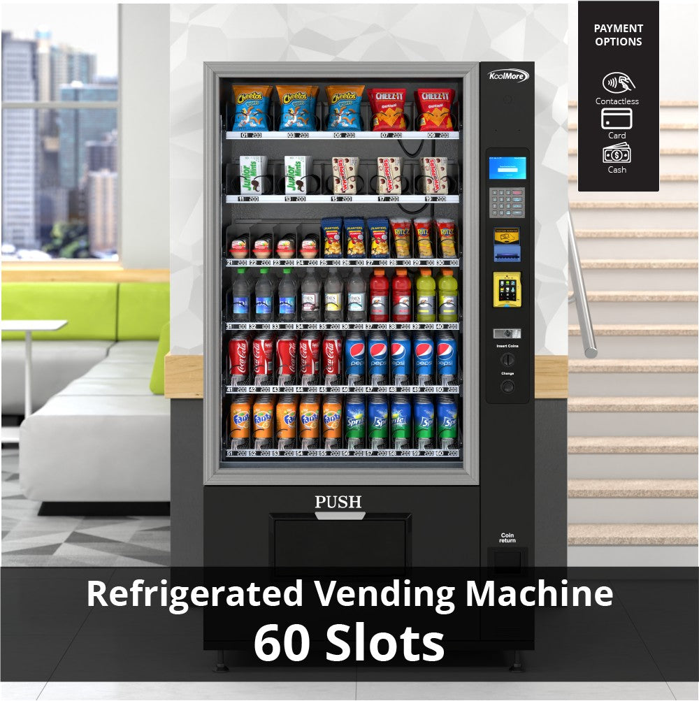 Refrigerated Snack and Drink Vending Machine with 60 Slots, Bill Acceptor and Credit Card Reader in Black