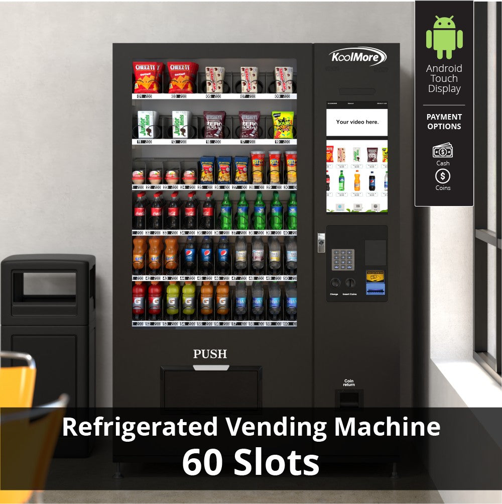 Refrigerated Snack and Drink Vending Machine with 60 Slots and 22 Inch Touch Screen with Bill and Coin Acceptor in Black
