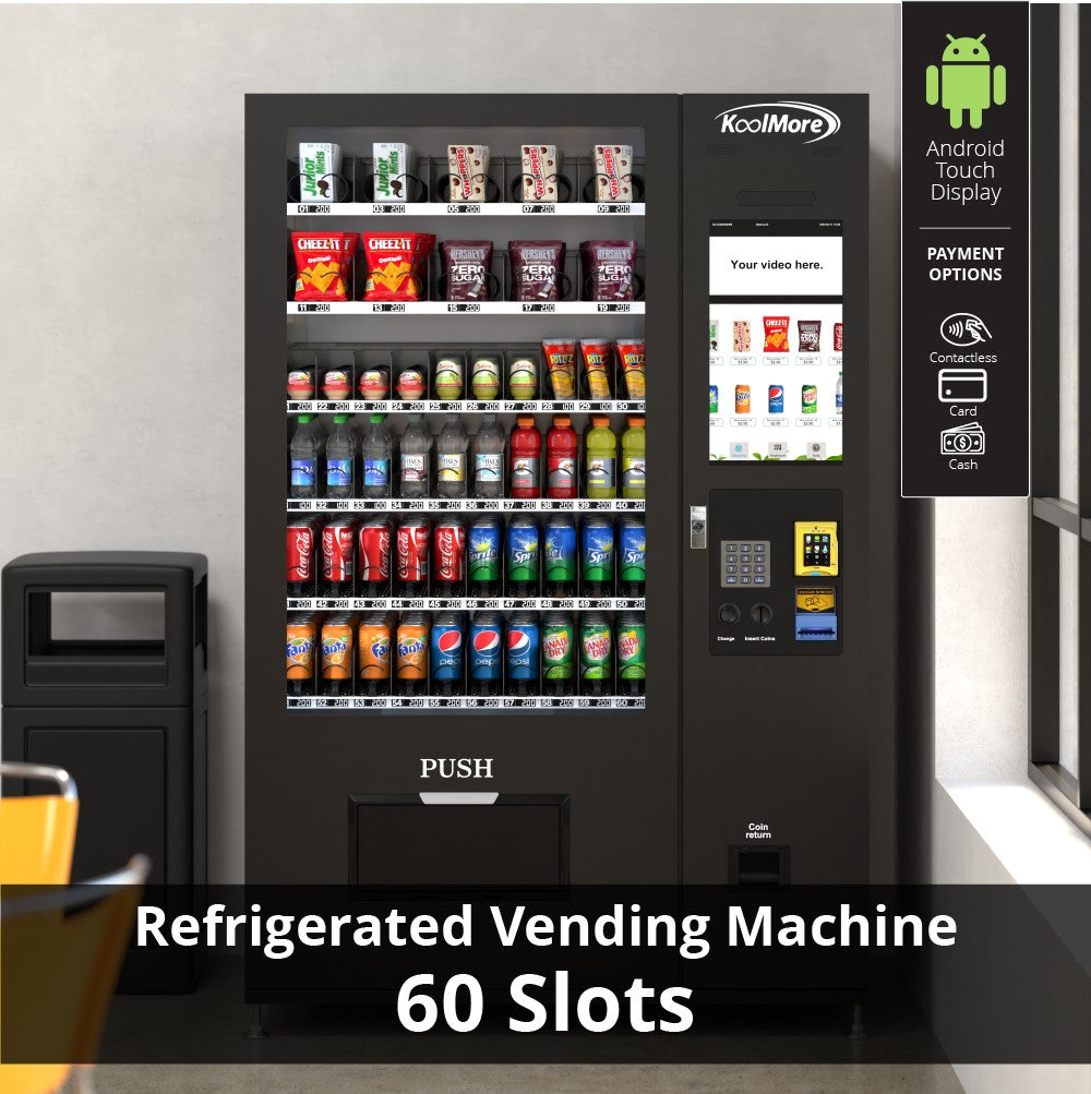 Refrigerated Snack and Drink Vending Machine with 60 Slots and 22 Inch Touch Screen With CC Reader and Bill Acceptor in Black