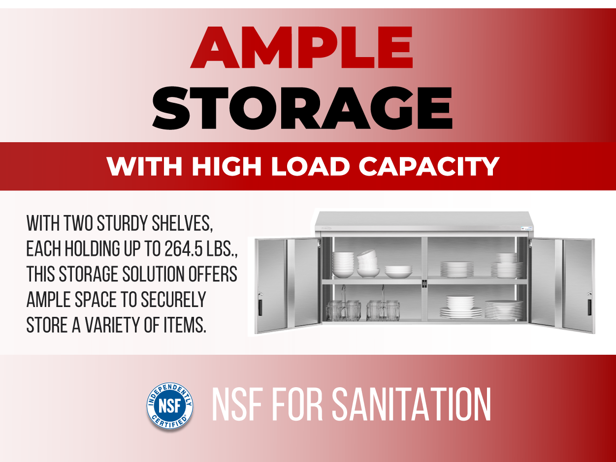 60 in. Kitchen Wall Cabinet with Hinged Doors and 2 shelves in Stainless-Steel