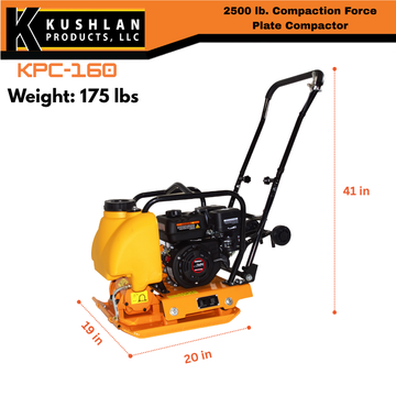 Kushlan KPC160L Plate Compactor 2500 lbs Compaction 5.5 HP Loncin G160F Engine New