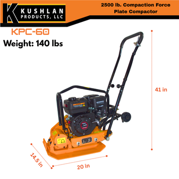 Kushlan KPC60 Plate Compactor 2,500 lbs Compaction 5.5 HP Loncin Engine New
