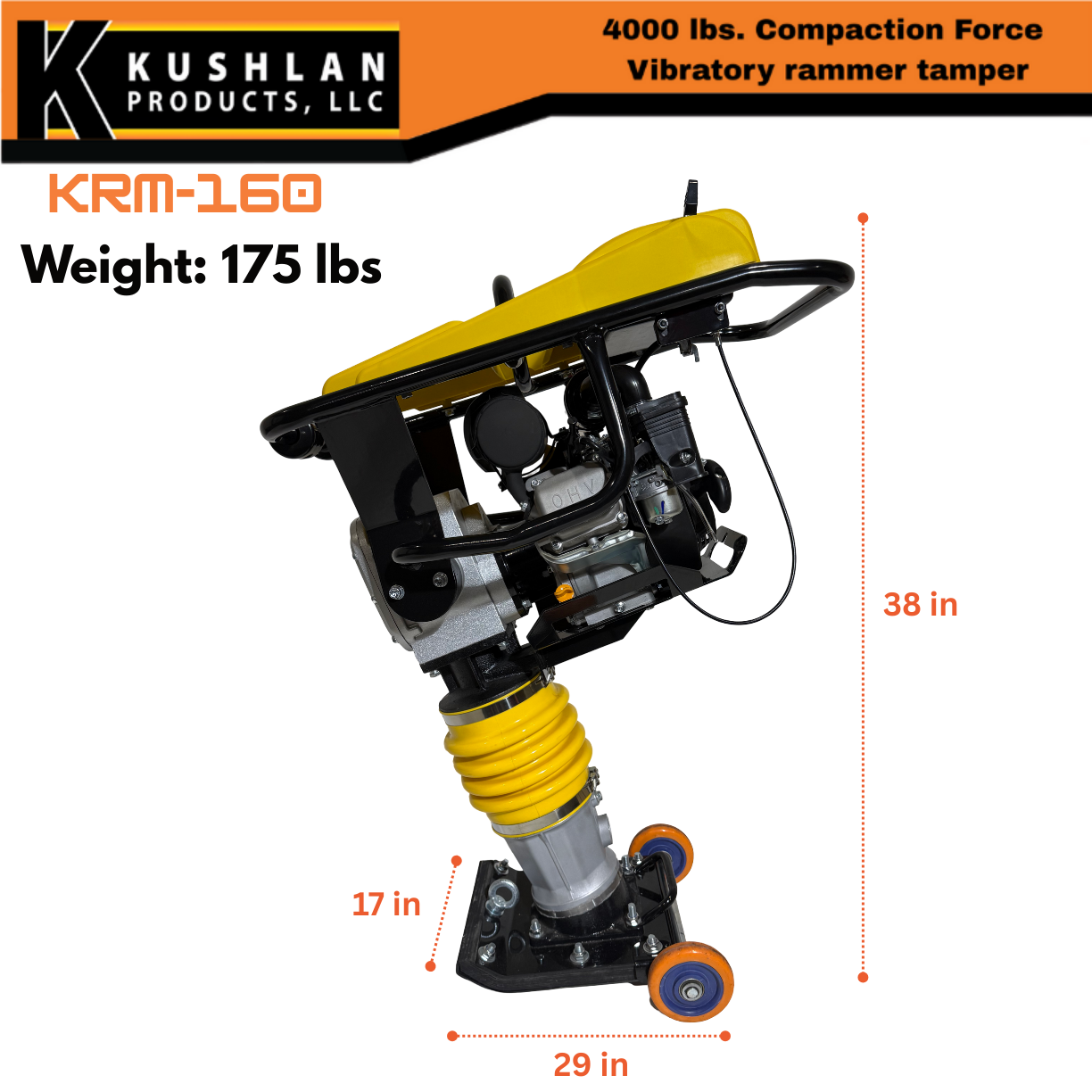 Kushlan KRM160 Tamping Rammer 4,000 lbs. Compaction 5.5 HP Loncin Engine New