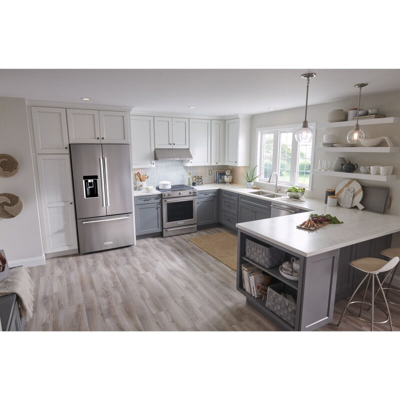 KitchenAid 23.8 cu. ft. Counter-Depth French Door Platinum Interior Refrigerator with PrintShield™ Finish - Stainless Steel with PrintShield™ Finish (KRFC704FPS)