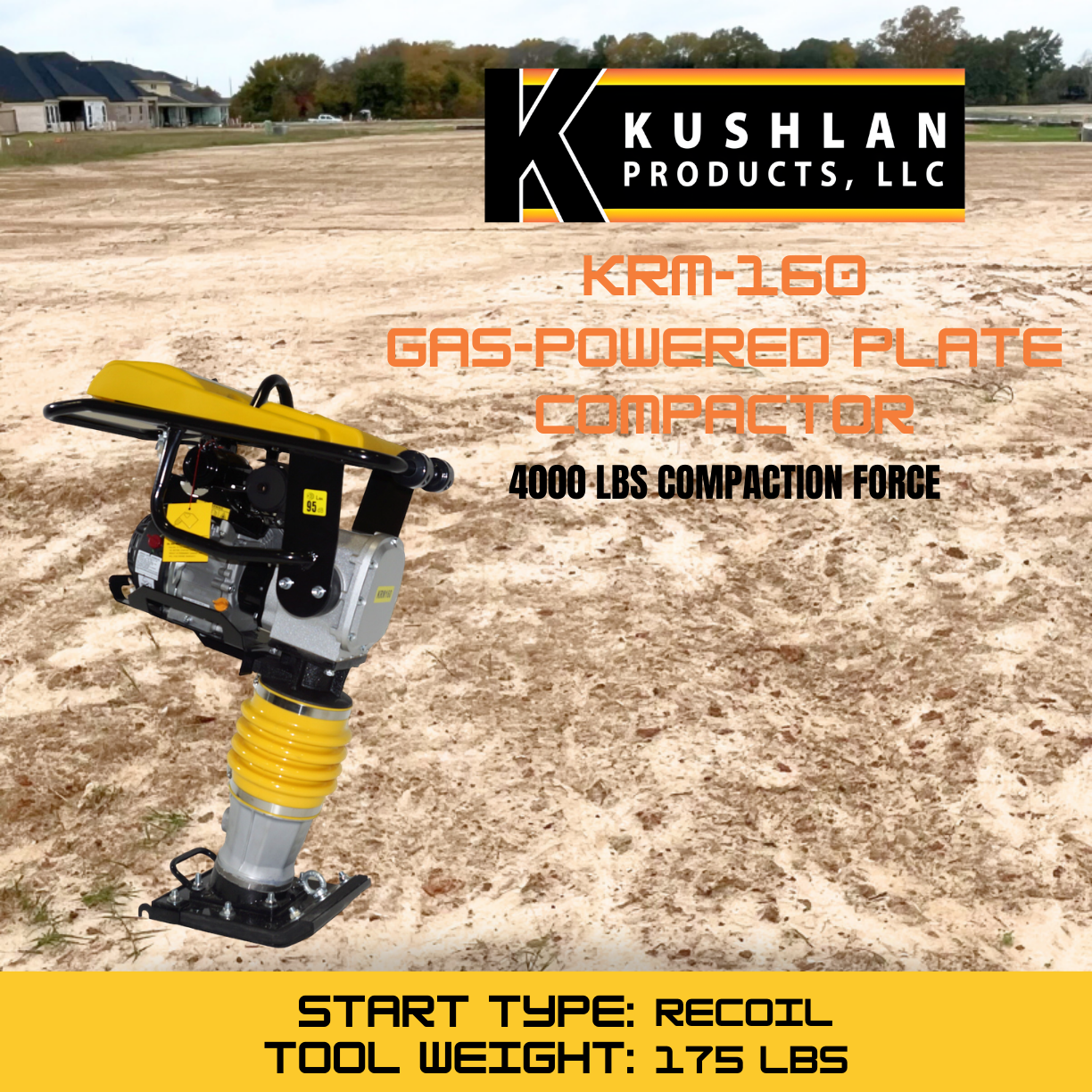 Kushlan KRM160 Tamping Rammer 4,000 lbs. Compaction 5.5 HP Loncin Engine New