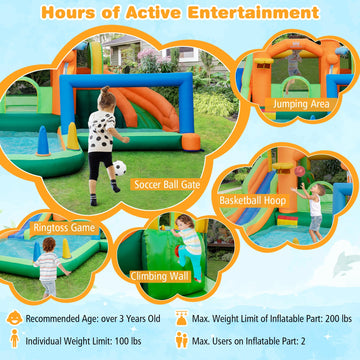 Costway Kids Inflatable Water Slide Soccer Gate 750W Blower 218436975 New