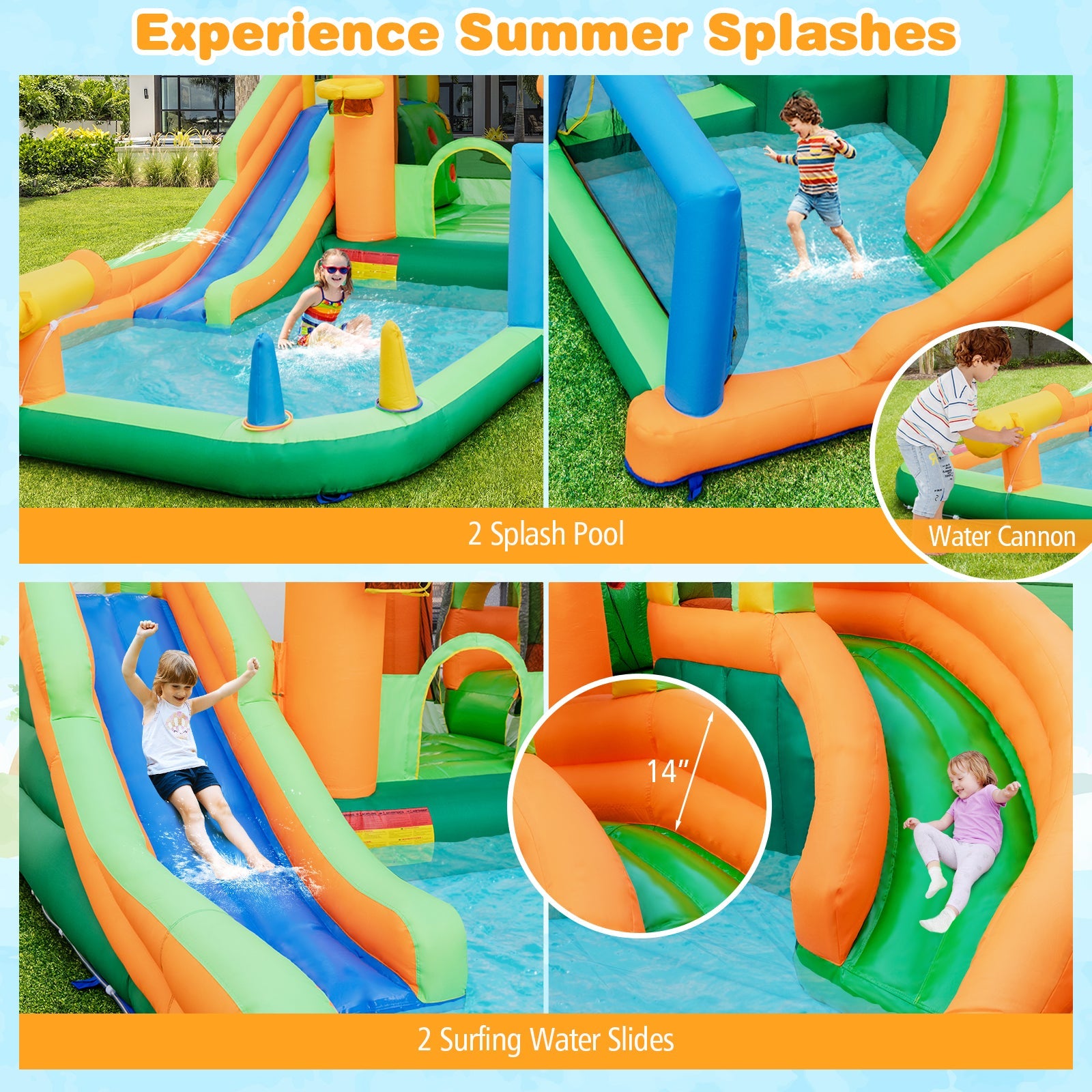 Costway Kids Inflatable Water Slide Soccer Gate 750W Blower 218436975 New