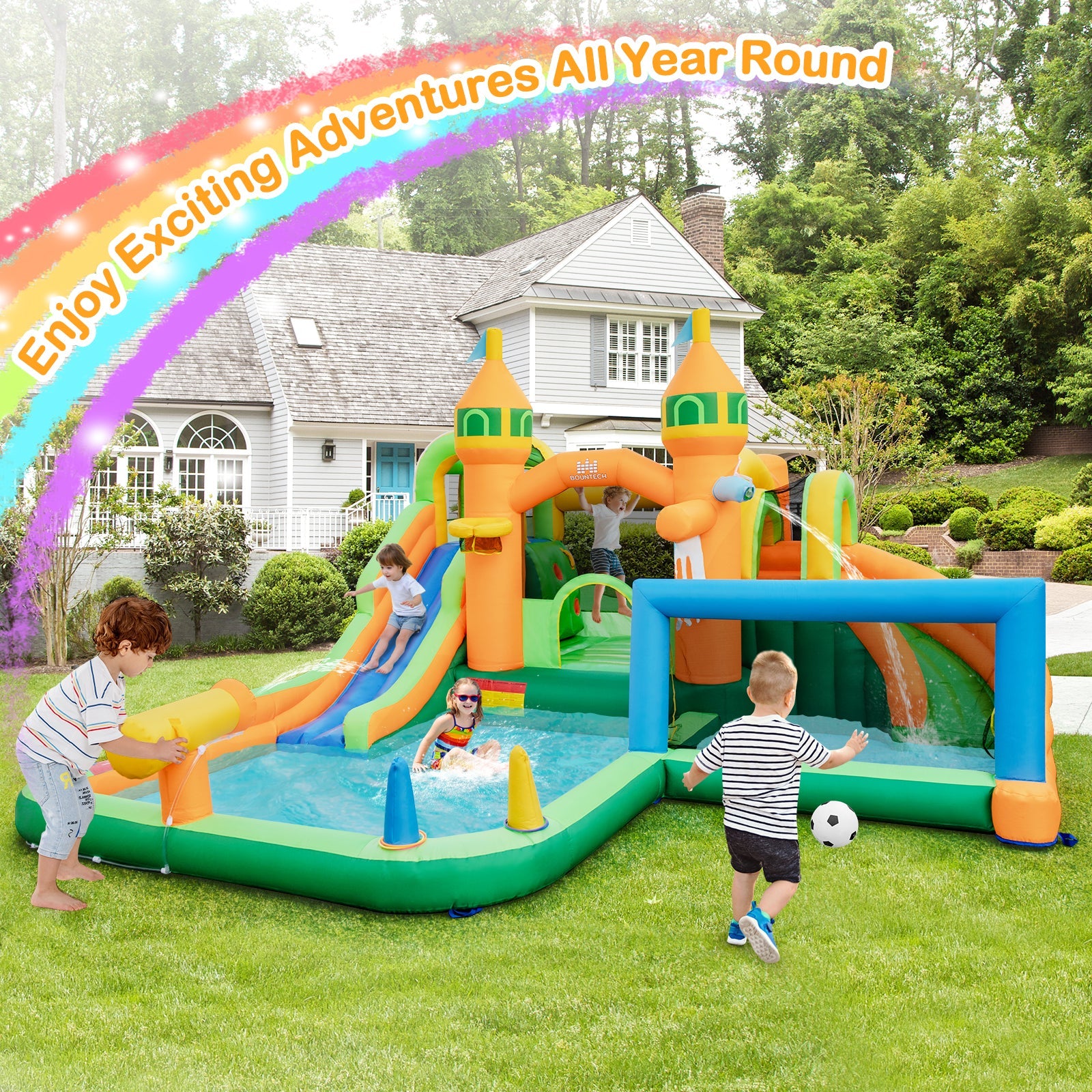 Costway Kids Inflatable Water Slide Yard Lawn w/ 735W Blower 21649785 New