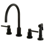 Kingston Brass Concord Double-Handle 4-Hole Widespread Kitchen Faucet with Brass Sprayer (KS872) main image.