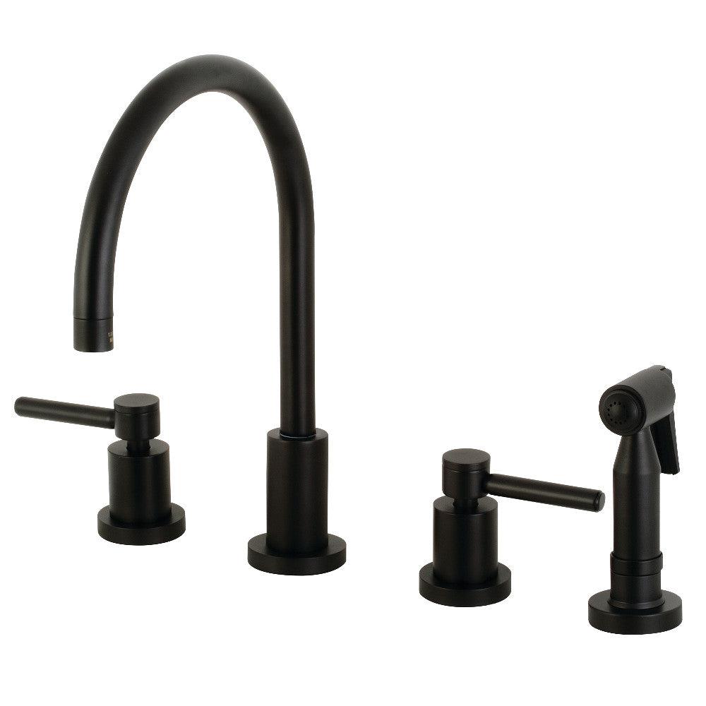 Kingston Brass Concord Double-Handle 4-Hole Widespread Kitchen Faucet with Brass Sprayer (KS872) main image.