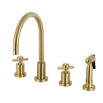 Kingston Brass Concord 8 in. Double-Handle 4-Hole Widespread Kitchen Faucet with Brass Sprayer (KS872) main image.