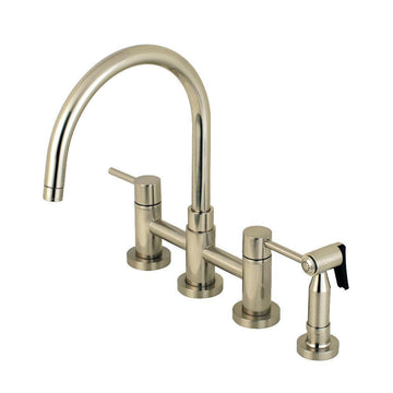 Kingston Brass Concord Two-Handle Bridge Kitchen Faucet with Brass Side Sprayer (KS827) main image.
