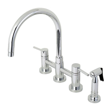Kingston Brass Concord Two-Handle Bridge Kitchen Faucet with Brass Side Sprayer (KS8271DLBS) Polished Chrome