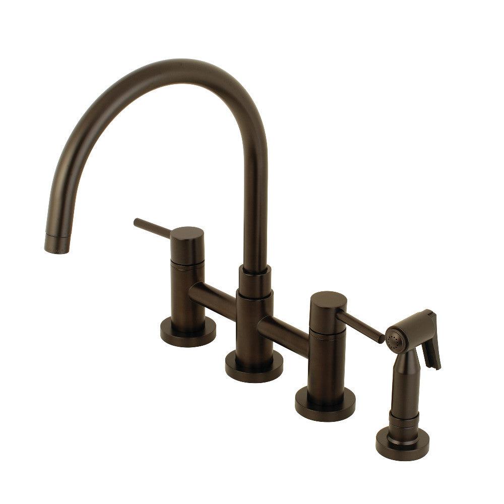 Kingston Brass Concord Two-Handle Bridge Kitchen Faucet with Brass Side Sprayer (KS8275DLBS) Oil Rubbed Bronze
