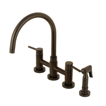 Kingston Brass Concord Two-Handle Bridge Kitchen Faucet with Brass Side Sprayer (KS8275DLBS) Oil Rubbed Bronze