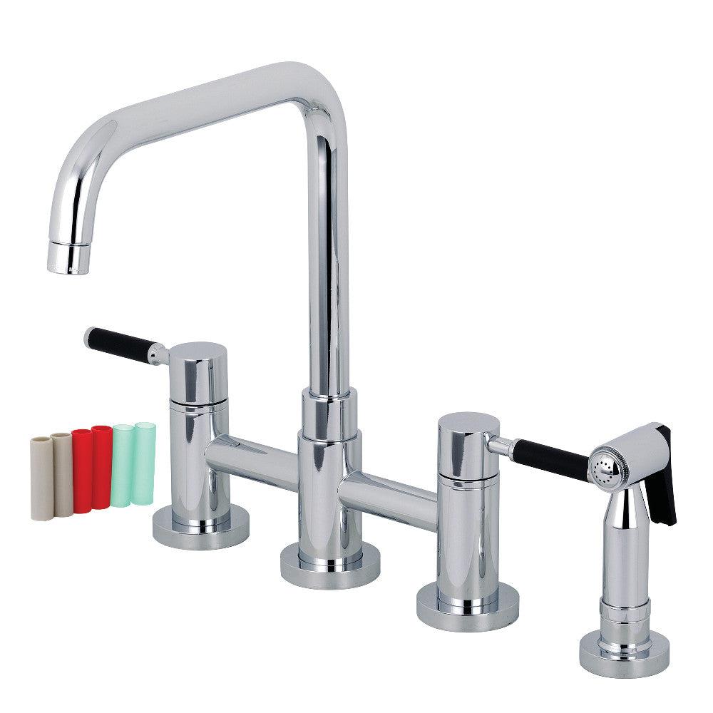 Kingston Brass Concord Two-Handle Bridge Kitchen Faucet with Brass Side Sprayer (KS8281DKLBS) Polished Chrome