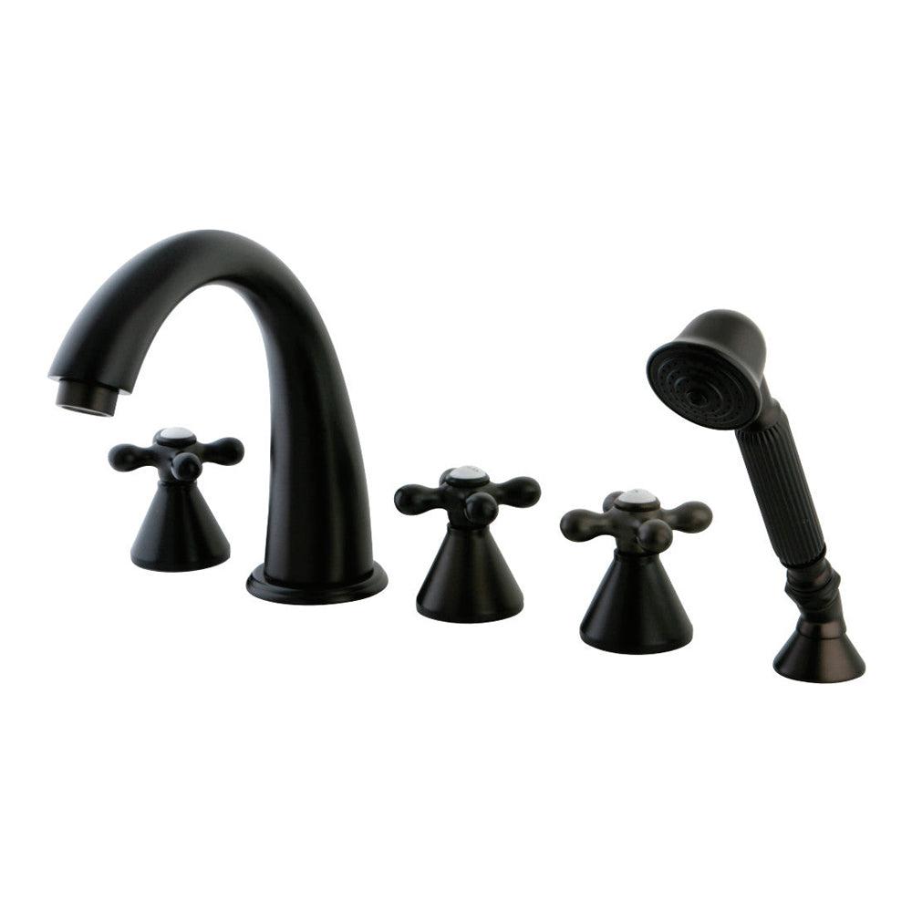 Kingston Brass Roman Three-Handle 5-Hole Deck Mount Roman Tub Faucet with Hand Shower in Oil Rubbed Bronze (KS23655AX)