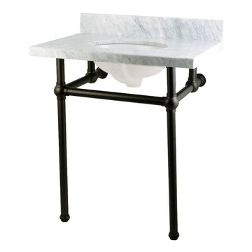Kingston Brass Templeton 30" x 22" Carrara Marble Vanity Top with Brass Console Legs Carrara Marble/Matte Black