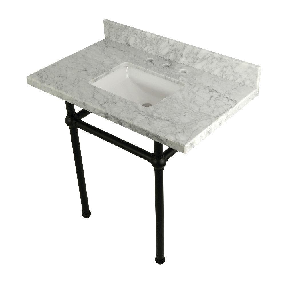 Kingston Brass Templeton 36 in. x 22 in. Carrara Marble Vanity Top with Brass Console Legs (KVPB36MBSQ) main image.
