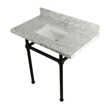 Kingston Brass Templeton 36 in. x 22 in. Carrara Marble Vanity Top with Brass Console Legs (KVPB36MBSQ) main image.