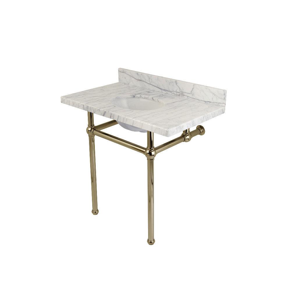 Kingston Brass Templeton 36 in. x 22 in. Carrara Marble Vanity Top with Brass Console Legs (KVPB36MB) main image.