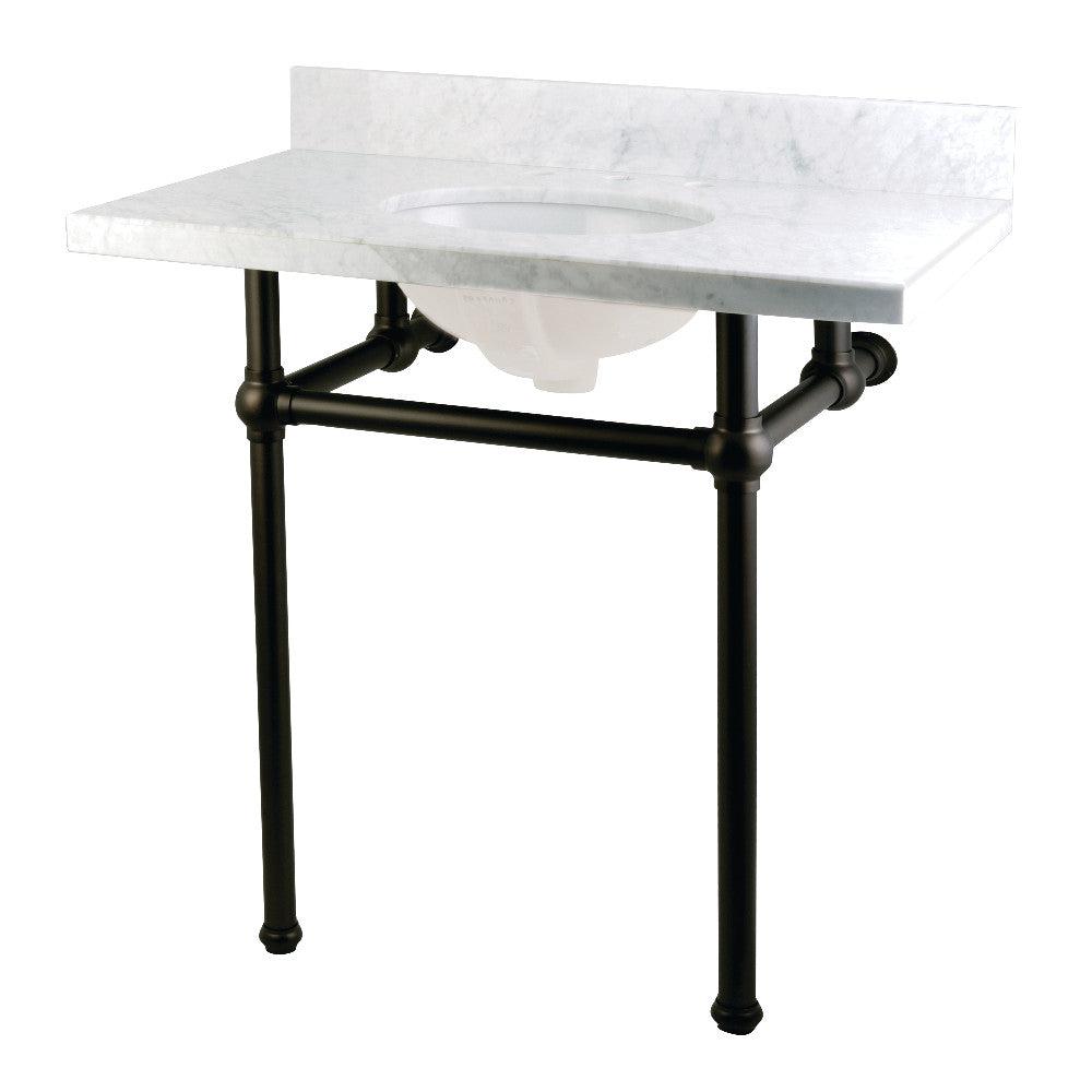 Kingston Brass Templeton 36" x 22" Carrara Marble Vanity Top with Brass Console Legs Carrara Marble/Matte Black