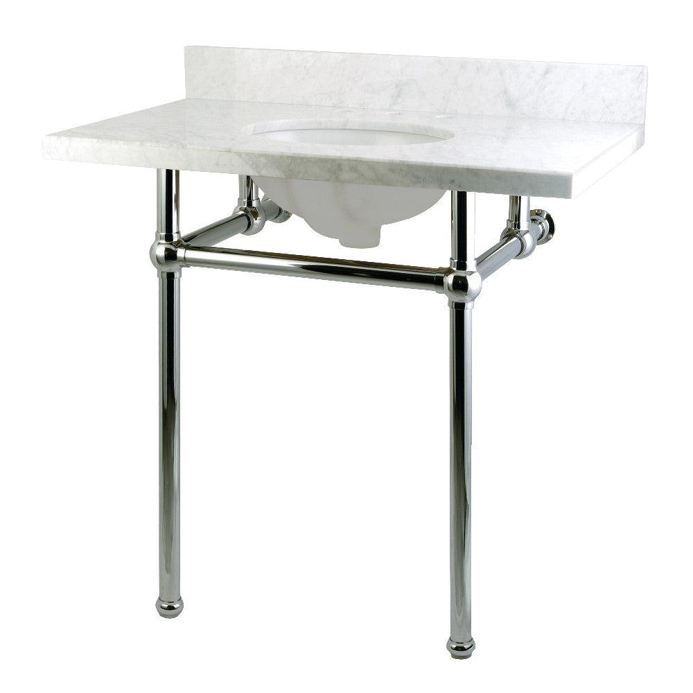 Kingston Brass Templeton 36" x 22" Carrara Marble Vanity Top with Brass Console Legs Carrara Marble/Polished Chrome