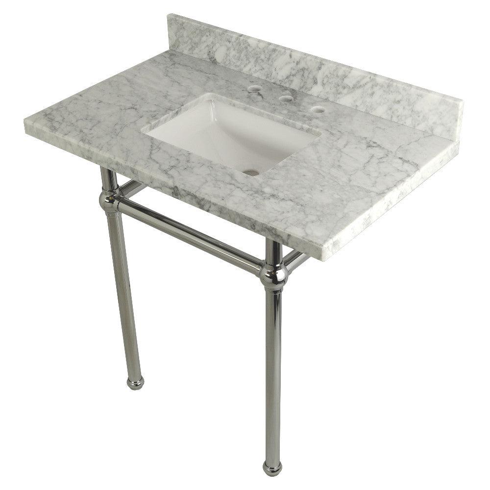 Kingston Brass Templeton 36" x 22" Carrara Marble Vanity Top with Brass Console Legs Carrara Marble/Polished Chrome
