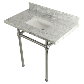 Kingston Brass Templeton 36" x 22" Carrara Marble Vanity Top with Brass Console Legs Carrara Marble/Polished Chrome