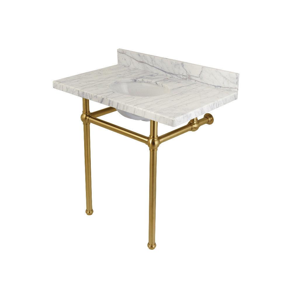 Kingston Brass Templeton 36" x 22" Carrara Marble Vanity Top with Brass Console Legs Carrara Marble/Brushed Brass