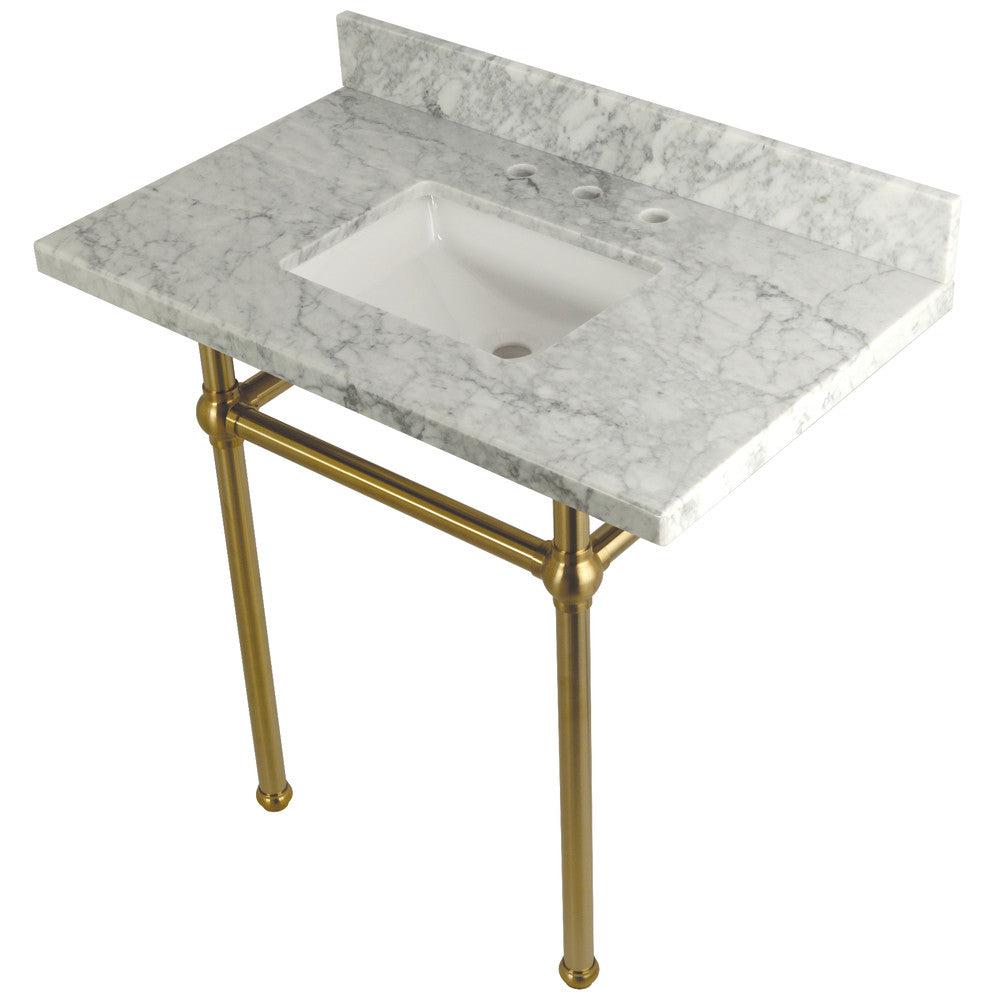 Kingston Brass Templeton 36" x 22" Carrara Marble Vanity Top with Brass Console Legs Carrara Marble/Brushed Brass